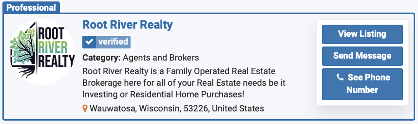 Results in our real estate directory for  the property management company Root River Realty